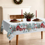 Rectangle Christmas Tablecloth 60x120 Inch, Farmhouse White Snowman Snowflake Table Cloth, Polyester Waterproof Wrinkle Resistant Xmas Table Cover for Holidays Dinning Table Decor - Image 2