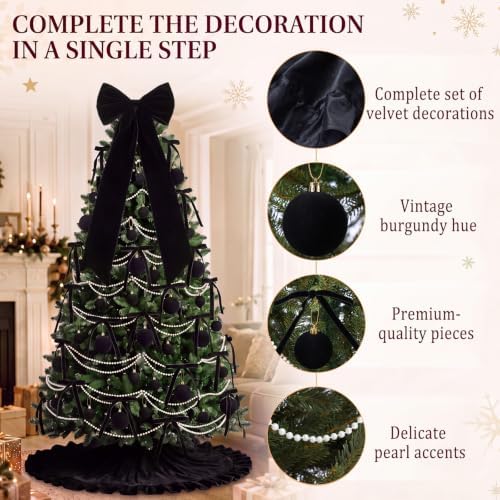 Riceshoot 63 Pcs Black Velvet Christmas Tree Decorations Set - Image 3