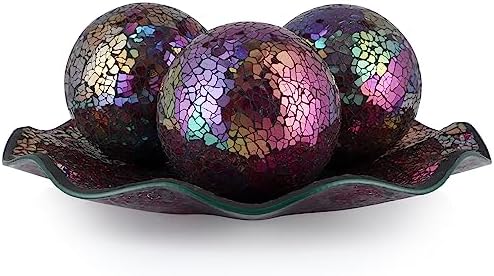 MDLUU Centerpiece Bowl and Balls Set, Mosaic Tray with 3 Pieces Spheres, 12" Decorative Plate with 4" Mosaic Orbs for Home Decor, Gift (Multicolored Purple) by MDLUU