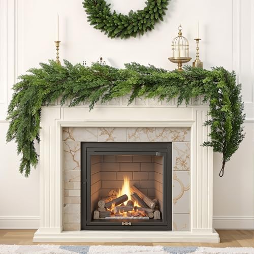 Alupssuc 9FT Christmas Garland, Cedar Garland -Real Touch Artificial Greenery Cypress Pine Garland for Mantle Table Railing Fireplace Indoor & Outdoor Christmas Decoration - Image 2