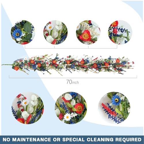 TEMPUS 5.9 ft Patriotic Garland Spring Red White and Blue Flowers Garland for 4th of July Memorial Day and Veterans Day Summer Fireplace Indoor Outdoor Decorations - Image 3