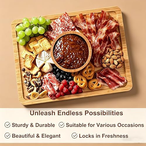 17" Rectangular Acacia Wood Cake Stand with Lid, 2-in-1 Multi-Functional Dessert Display Tray & Charcuterie Board for Cheese/Veggie/Chips & Dip, Birthday/Weddings/Party - Image 4