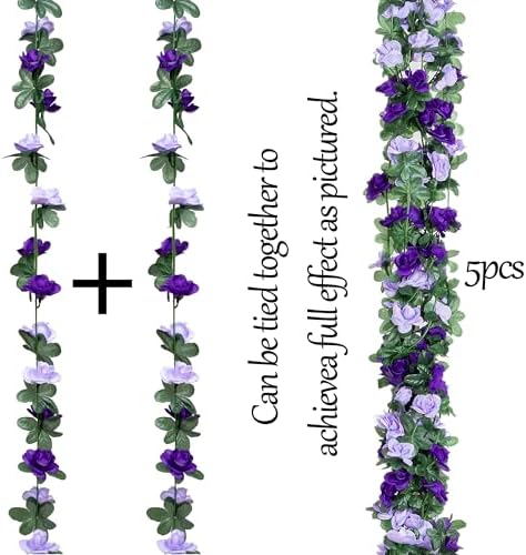 BSMYBO Artificial Purple Rose Flower Garlands 10 PCS 82 FT for Backdrop - Image 2