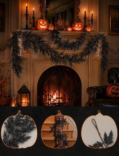 2 PCS 5.91 FT Black Halloween Cedar Pine Garland, Realistic Spooky - Image 3