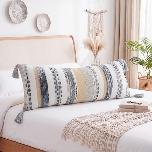 PANOD Boho Long Lumbar Throw Pillow Cover 14 x 36 Grey, Chenille Morocan Extra Long Pillow Case Cover, Decorative Long Pillow for Bed Couch Sofa Farmhouse - Image 5