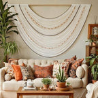 Macrame Wall Hanging Boho Wall Decor Beaded Fiber Art Handmade 57"W*35"L by FLBER