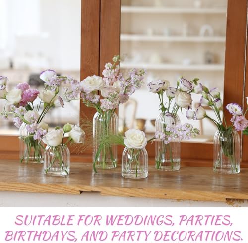 Bud Vases in Bulk Set of 6, Glass Small Vases for Flowers, Modern Cylinder Ribbed Vases for Wedding Centerpiece, Living Room Decorative, Home Decor - Image 5