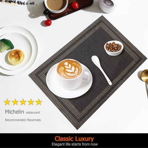 Black Gold Vinyl Placemats Set of 12, Heat Resistant Table Placemats - Image 2