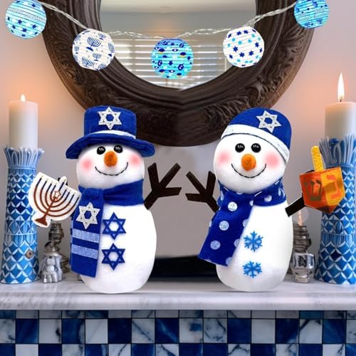TURNMEON Hanukkah Decorations - 2 Pack Chanukah Plush Snowman Doll Hold Menorah & Dreidel,Hanukkah Gnomes Home Indoor Holiday Party Decor Chanukah Ornaments Table Hanukkah Gift Idea - Image 7