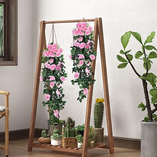 RECUTMS 4Pcs Artificial Pink Rose Hanging Plants Silk Ivy Garland Outdoors - Image 5