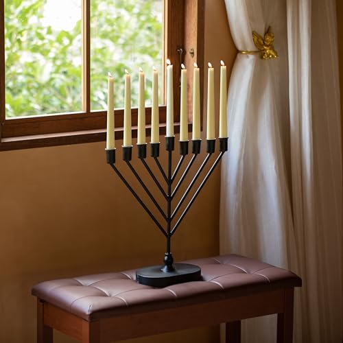 Vintiquewise 9-Branch Rambam-Style Hanukkah Menorah Mid-Century Modern Decorative Accent Traditional Celebration Display and Festive Lighting Centerpiece Ideal for Tables Mantels and Shelves, Black - Image 5