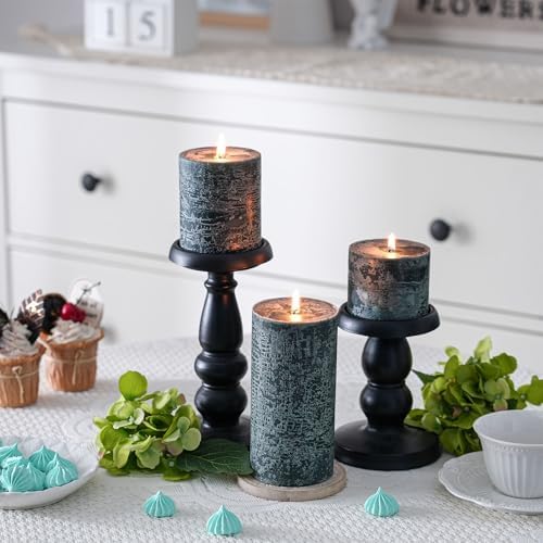 3x6 Inch Dark Green Pillar Candles Set of 3 - Hand-Poured Unscented Candles, Long Clean Burning, Dusty Sage Candle, Smokeless Dripless Candle for Dinner Table, Wedding, Home, Rustic Decor - Image 5