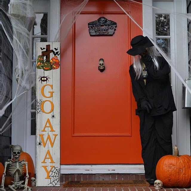 Halloween Porch Board Sign, Cute Halloween Go Away Signs or Lean Against Wall Standing Sign, Unwelcome Halloween Decorative Plaques for Front Door Outdoor 48"×8" - Image 5