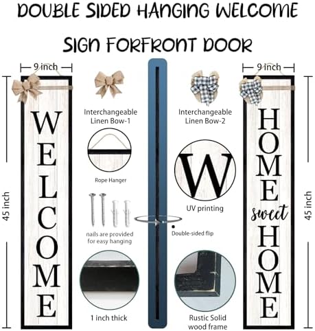 Surfapans Outdoor Welcome Sign for Front Porch 2 Sided 45"X9" Black - Image 2
