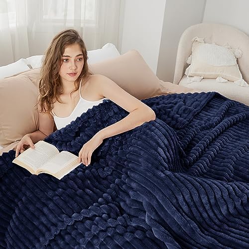 Bedsure Soft Queen Size Blanket for Bed Navy Blue 90"x90" - Image 4