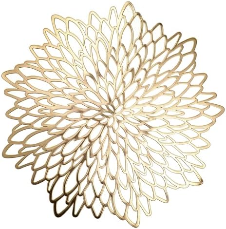 Set of 18 Round Placemats Gold, Heat-Resistant PVC Table Mats with Luxury Metallic Glossy Finish for Thanksgiving Christmas Wedding Party Decor, Easy to Clean by Unknown