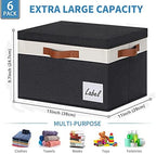 GhvyenntteS Fabric Storage Bins with Lids 6 Pack, Foldable Fabric Storage Baskets with Lid and Handles, Large Closet Organizers and Storage boxes with Label for Home Office (Black, 15" x 11" x 9.7") - Image 2