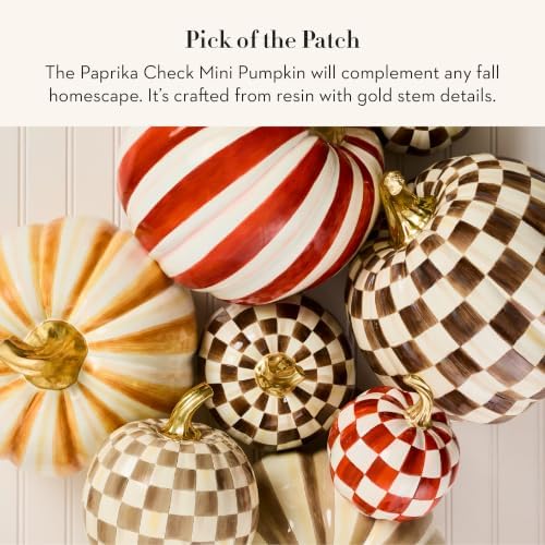MACKENZIE-CHILDS Resin Pumpkin, Mini, Dark-Red-and-White Paprika Check - Image 2