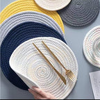 6 Pack Cotton Woven Placemats, 13.8 inches Round Plate Chargers Grey Thick Placemat Set Cotton Rope Braided Tablemats Rattan Tablemats Rustic Weave Placemats for Dining Table - Image 7