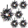 6 Pcs Small Halloween Hanging Wreaths with Black Foliage Purple Berries Orange Mini Pumpkins Purple Flowers Decor Balls Black Sheer Ribbon Gothic Mini Cabinet Wreath for Halloween Party Decor by Unknown