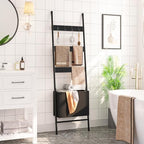HOOBRO Blanket Ladder with Basket, 17.3”L x 63.4”H, Towel Rack with Hooks, Blanket Holder Rack, Decorative Ladder Shelf, Drying and Display Rack for Bathroom, Living Room, Black BB31CJ01 - Image 2