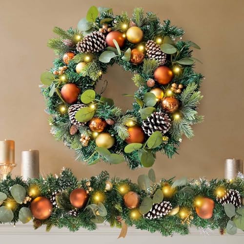 WANNA-CUL Pre-Lit 6ft Copper Gold Christmas Garland with 30 LED Lights - Image 3