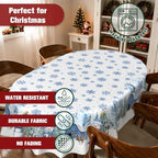 Oval Christmas Tablecloth 60x120 Inch, Farmhouse Blue Snowman Snowflake Christmas Table Cloth, Polyester Waterproof Wrinkle Resistant Xmas Table Cover for Holidays Kitchen Dinning Table Home Decor - Image 5