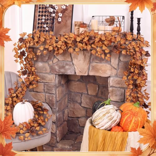 Wavwavw 2 Pack 9ft Fall Garland for Mantle Artificial Leaf Fireplace Decor - Image 6
