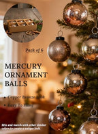 Serene Spaces Living Set of 6 Copper Bronze Mercury Glass Christmas Ball Ornament for Window Box, Decorative Ornaments for Holiday Décor, Measure 4" Tall and 3" Diameter - Image 6