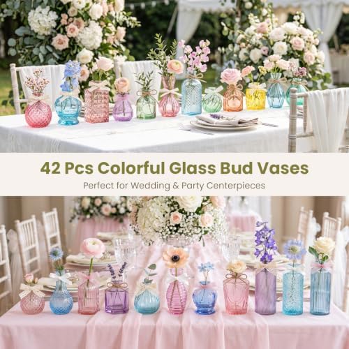 42 Pcs Vases Bulk Colored Glass Bud Vases,Mini Small Colored Vintage Vases - Image 2