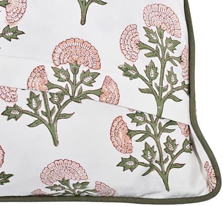 Ridhi Block Print Mughal Buta Peach Pillow Cover 18" x 18" (Pack of 2) Decorative Couch Pillows for Living Room, Farmhouse Chic Boho Cute Outdoor Pillows Covers Gifts for Spring, Mother's Day - Image 3