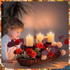 Fall Table Centerpiece Fall Thanksgiving Candle Holder with 3 Candle Holders and 3 Glass Cups, Artificial Chrysanthemum and Eucalyptus Leaves Harvest Table Centerpiece - Image 4
