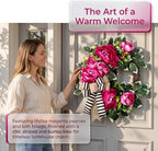 vofuly Spring Summer Wreath for Front Door,hot Pink Peony Wreath with Bow - Image 7