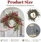 Yinder 20 Inch Christmas Wreath with LED Lights Red Berry Rattan - Image 2