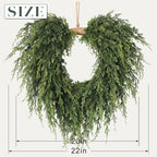 22"Heart-Shaped Artificial Christmas Cedar Pine Wreath for Front Door Decor - Image 5