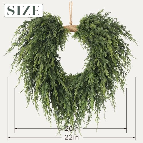22"Heart-Shaped Artificial Christmas Cedar Pine Wreath for Front Door Decor - Image 5