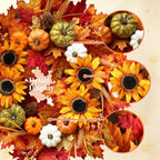 24 Inch Sunflower Fall Wreath for Front Door with Maple Leaves and Pumpkins - Image 3