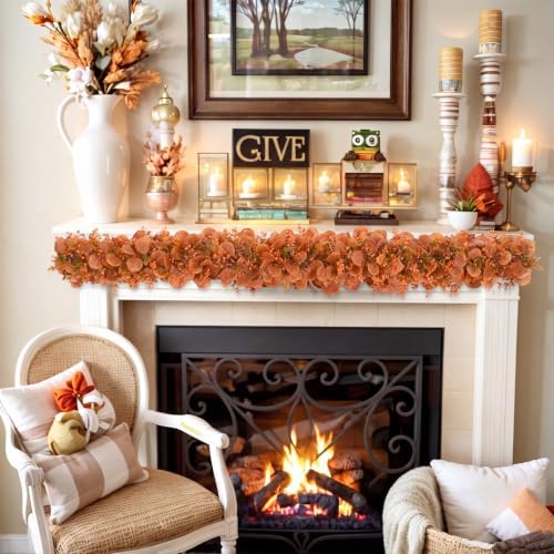 4Pack Eucalyptus Garland, Fall Artificial Eucalyptus Garland with Flowers - Image 7