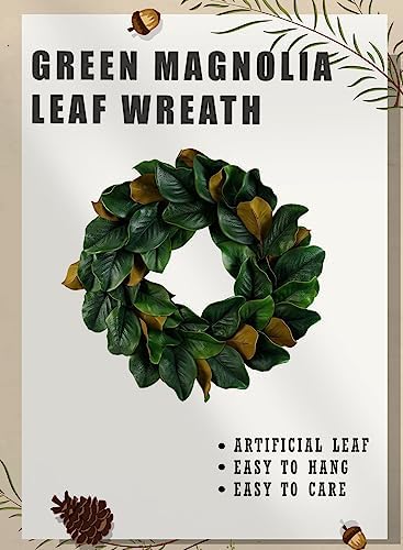 Serene Spaces Living Artificial Magnolia Leaf Garland and Wreath, Ideal to Hang at Wedding, Store Display, Window Sill, Fall Decor, Holiday Décor (24" Green & Brown Magnolia Wreath) - Image 5