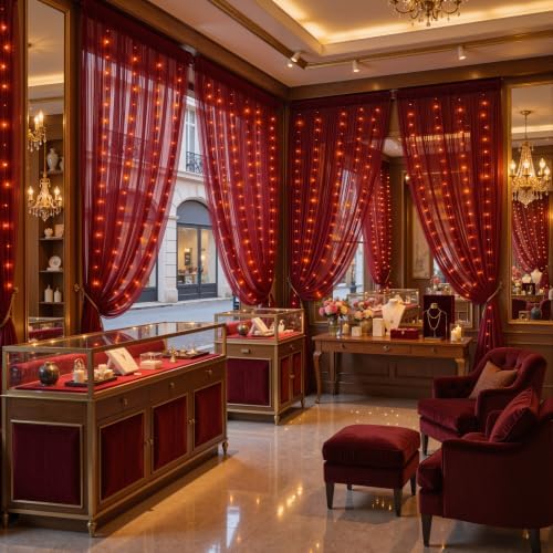 10x10ft Burgundy Tulle Backdrop Curtain with Lights String for Parites, Sheer Backdrop Curtains for Wedding Baby Shower Birthday Party Photo Shoot Decorations - Image 7