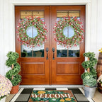 26" Floral Wreath, Artificial Spring Wreaths for Front Door, with Wildflower Portulaca Flowers,Indoor Outdoor Porch Window Wall Home Decor for Valentine’s Day Easter, Summer & Wedding Red Pink - Image 4