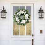 24" Spring Summer Wreaths for Front Door,Spring Summer Door Wreaths,Large White Hydrangea Wreaths for Outdoor Porch Farmhouse Home Decor - Image 3