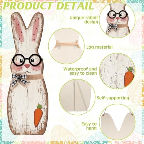 Yerliker 35 Inch Easter Wooden Porch Sign Wooden Bunny Standing Sign Decoration Easter Rabbit Outdoor Decor Bunny Shape Decor for Porch, Yard, Front Door, Garden, Patio, Outdoor - Image 3