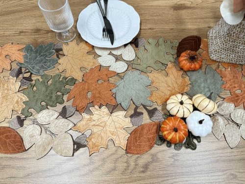 KEVA Fall Table Runner 120inches Long, Autumn Maple Leaves Velvet Table Runner 14x120 inch for Thanksgiving Kitchen Table Decoration, Harvest Embroidered Table Decoration - Image 4