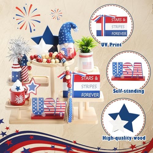 4th of July Decorations for Home Office Indoor 8 Pcs Tiered Tray Decor - Image 5