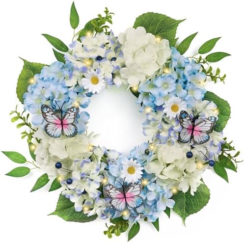 Valery Madelyn 18" Hydrangeas Spring Summer Wreaths for Front Door by ValeryMadelyn