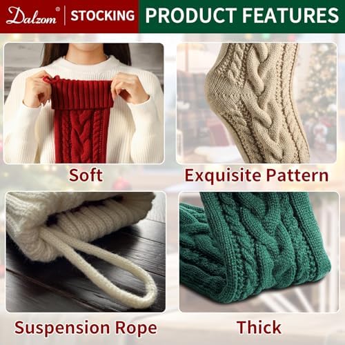 Dalzom® 4Pcs Personalized Christmas Stockings with Leather Patches Custom Name, 18” Premium Large Knitted Christmas Stockings for Kids, Family, Holiday and Fireplace Party Decoration - Image 5