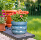 SQOWL 8 Inch Plant Pot with Drainage Hole - Ceramic Pot for Plants Outdoor Planter for Indoor Plants Decorative Plant Pot Medium Flower Pot Round Planter for Bathroom House Decor Blue - Image 2