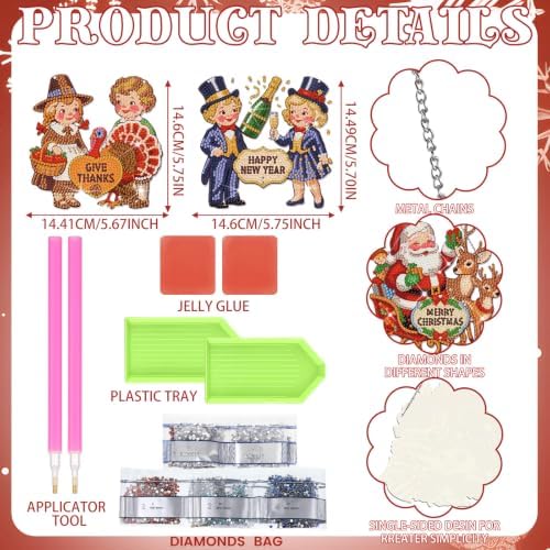 Cinnvoice Seasonal Diamond Art Hanging Kit,12 Pcs,Retro - Image 2