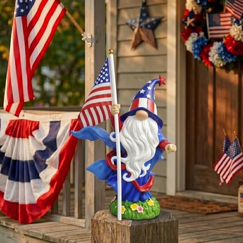 4th of July Decorations Patriotic Gnome Statue Holding American Flag, 250 Years America Faceless Garden Gnome Decor for Indoor Outdoor Patio Yard Lawn, Independence Day Memorial Day USA Merchandise - Image 4